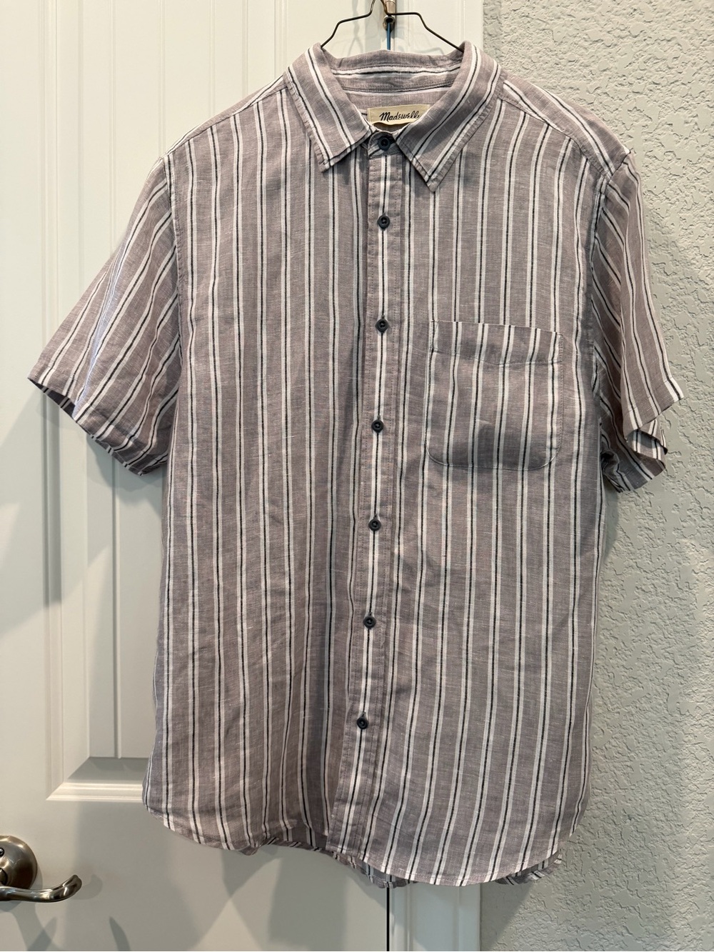Madewell Men's Short-Sleeve Striped Button-Up Shirt - Mauve/White